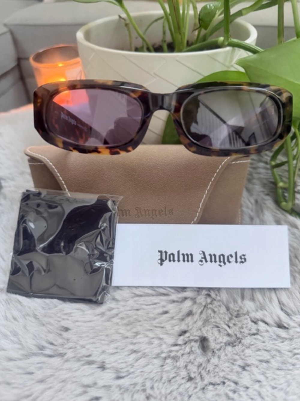 Palm Angels Tortoiseshell Rectangle Sunglasses - Brown/Black Lenses
